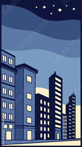 Minimal Vector Night Cityscape with Tall Buildings
