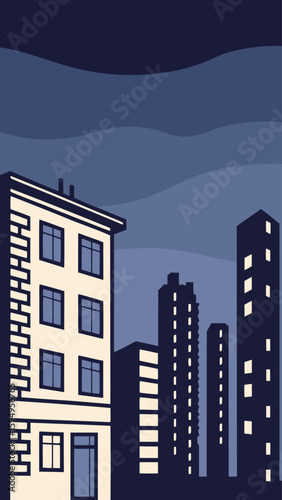 Minimal Vector Night Cityscape with Tall Buildings