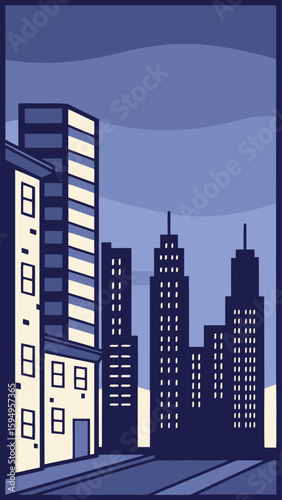 Minimal Vector Night Cityscape with Tall Buildings