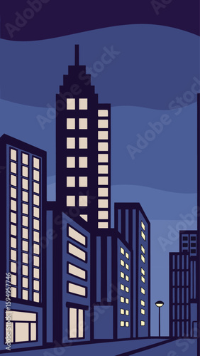 Minimal Vector Night Cityscape with Tall Buildings