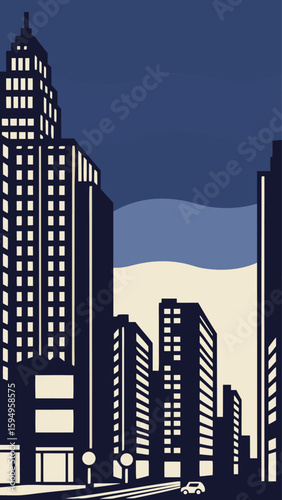 Minimal Vector Night Cityscape with Tall Buildings