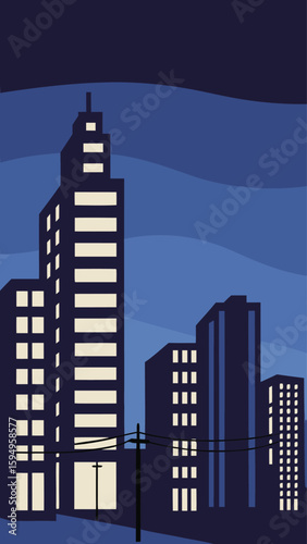 Minimal Vector Night Cityscape with Tall Buildings