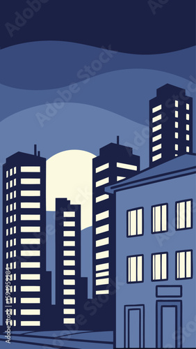 Minimal Vector Night Cityscape with Tall Buildings