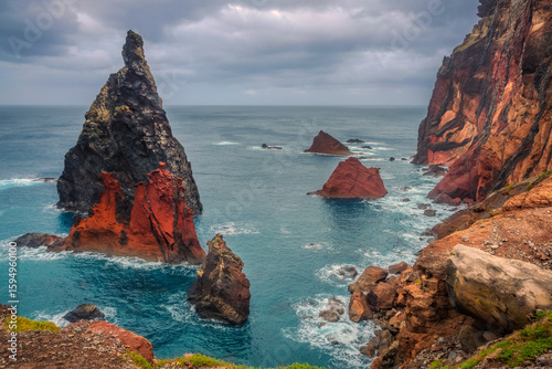 Ocean cliffs formation landscape view at Sao Laurenco, Madeira