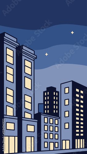 Minimal Vector Night Cityscape with Tall Buildings
