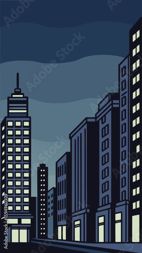 Minimal Vector Night Cityscape with Tall Buildings