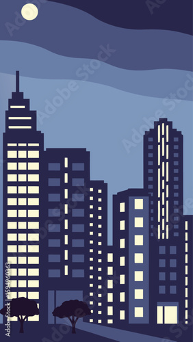 Minimal Vector Night Cityscape with Tall Buildings