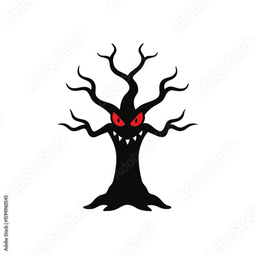 Evil looking tree with red glowing eyes and twister