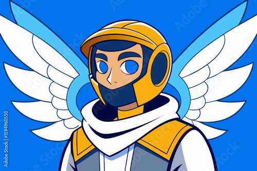 Cartoon Aviator with Wings and Goggles – Fantasy Pilot Character Vector Illustratio