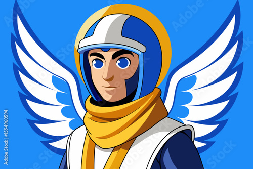 Cartoon Aviator with Wings and Goggles – Fantasy Pilot Character Vector Illustratio