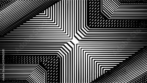 Abstract black and white lines forming geometric pattern design  