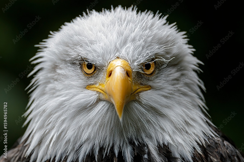 Obraz premium bald eagle with electricity coming out of it's eyes staring at an electric dirt bike motorcycle 
