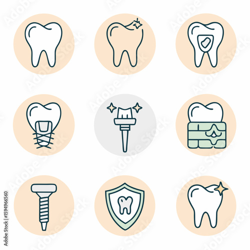 Minimal Line Dental Icon Set – Clean Tooth Health and Oral Hygiene Vector for Clinic, Medical, and Dental Care Design Projects