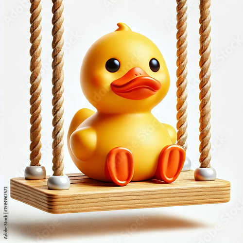 Yellow rubber duck on a swing, duck, plastic bath duck, toy, swinging