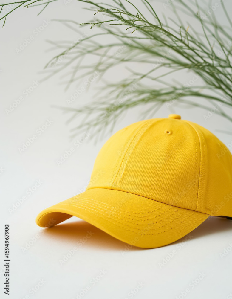 Fototapeta premium Yellow Baseball Cap Close-Up Sporty Detailed Accessory Shot