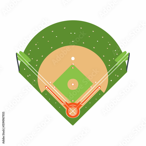 Baseball Field: A pristine, detailed illustration of a baseball field, showcasing its key components.
