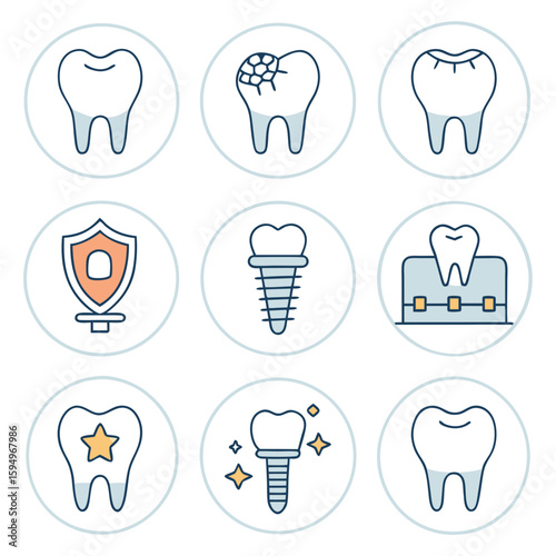 Minimal Line Dental Icon Set – Clean Tooth Health and Oral Hygiene Vector for Clinic, Medical, and Dental Care Design Projects