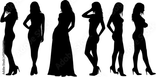 Group sexy female models in different poses 