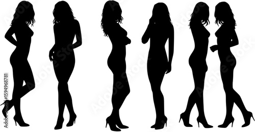 Group sexy female models in different poses 