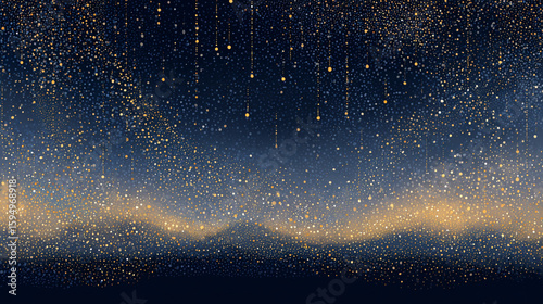 A vector illustration of an Atacama night sky with dotted glowing meteor patterns in Pointillism style