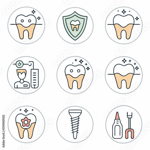 Minimal Line Dental Icon Set – Clean Tooth Health and Oral Hygiene Vector for Clinic, Medical, and Dental Care Design Projects