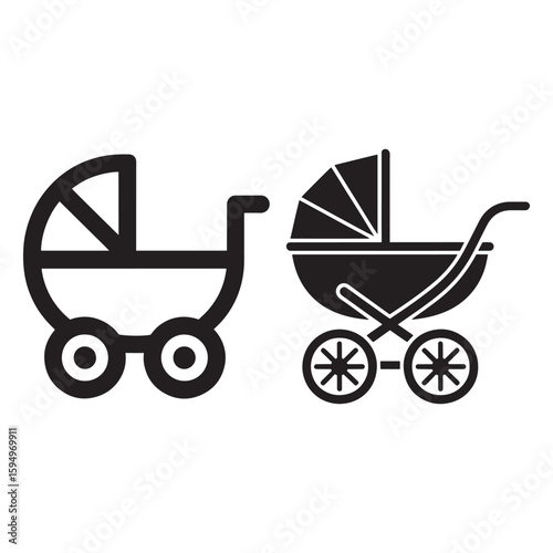 Black baby carriage and stroller icons pram infant transport