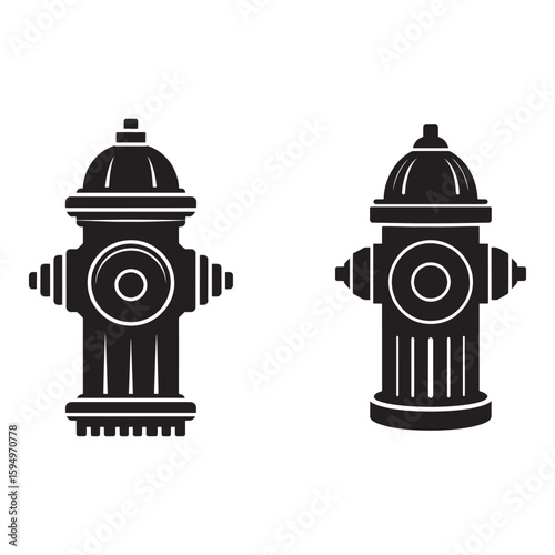 Black silhouette fire hydrants domed caps ribbed bases vector