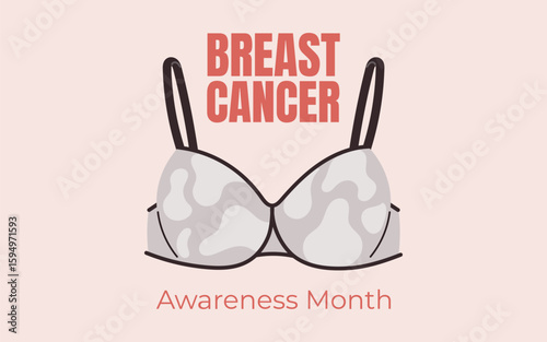 Vector banner for Breast Cancer Awareness Month with red bra illustration. Bright flat design for health campaigns, women support, and medical prevention content.