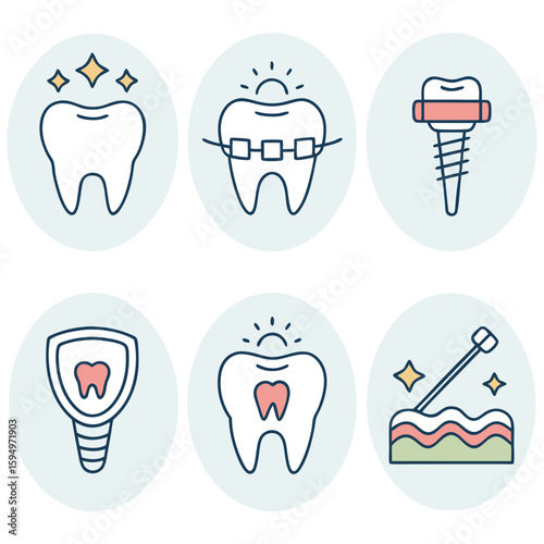 Minimal Line Dental Icon Set – Clean Tooth Health and Oral Hygiene Vector for Clinic, Medical, and Dental Care Design Projects