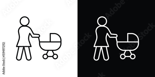 Woman with Baby Stroller icon Editable stroke vector pack, suitable for web designs.