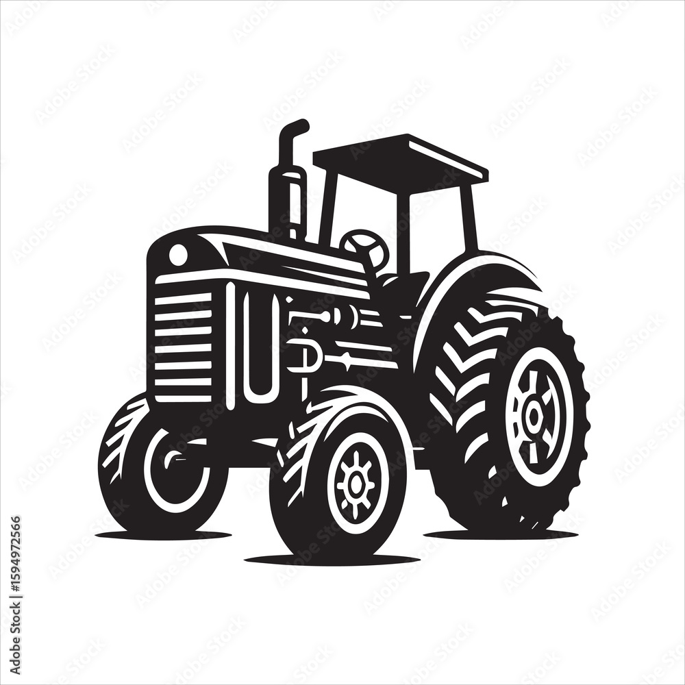 Obraz premium Bold Black and White Tractor Illustration Depicting Agricultural Power and Strength.