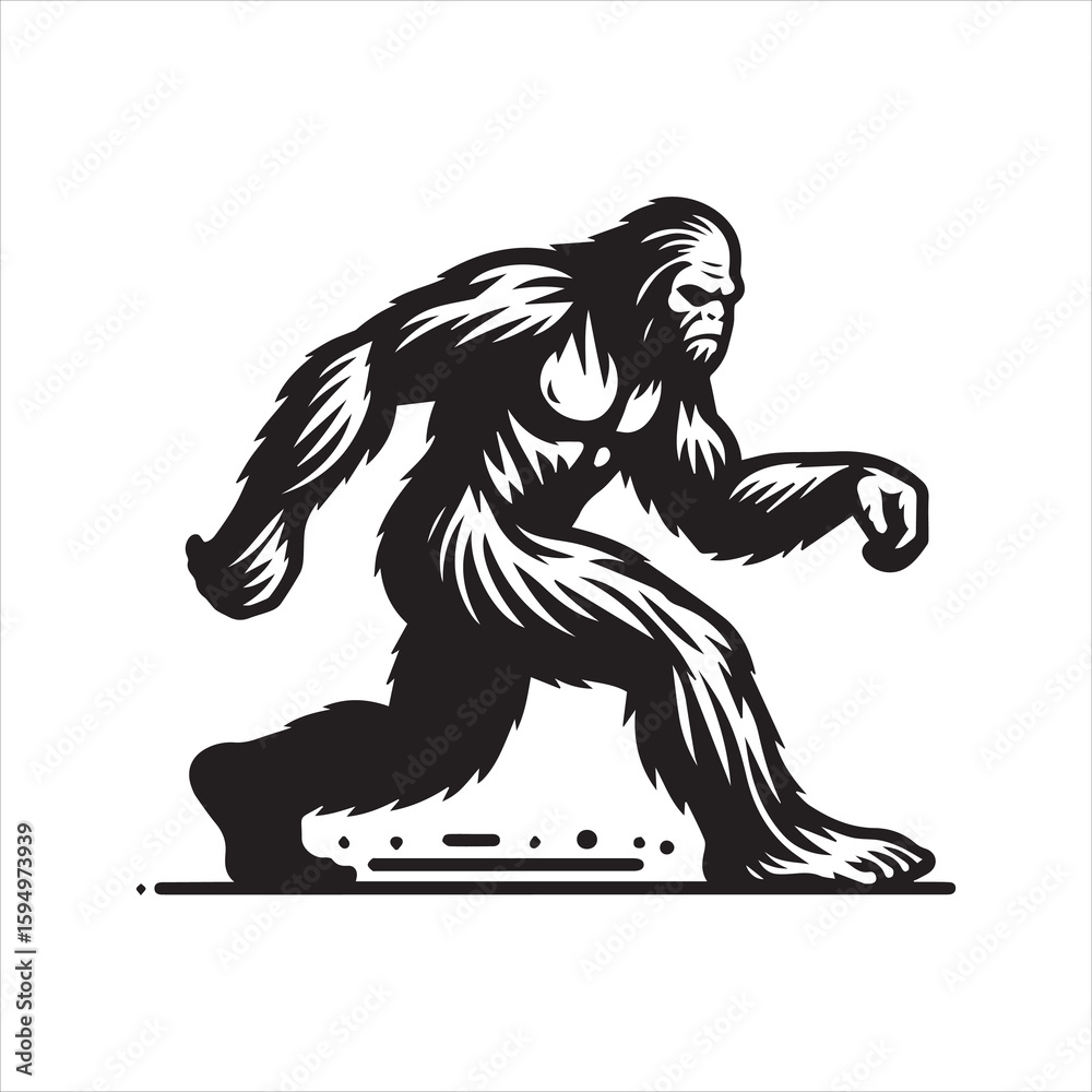 Fototapeta premium Powerful Bigfoot Illustration Walking Silhouette.