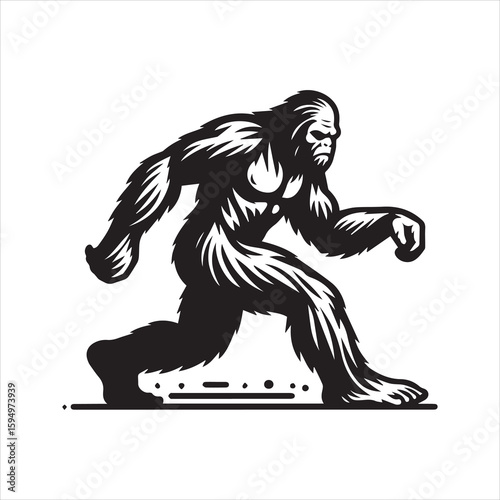 Powerful Bigfoot Illustration Walking Silhouette.