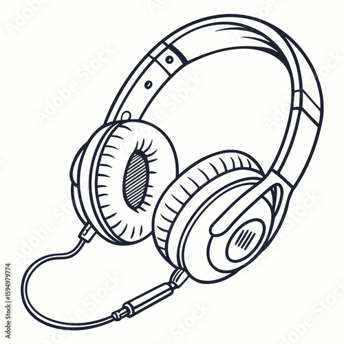 Headphones with simple wire, isolated on a clean background for music or audio.