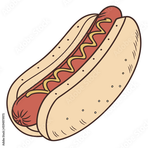 Hot dog with minimal condiments and bun, isolated on a clean background for fast food.
