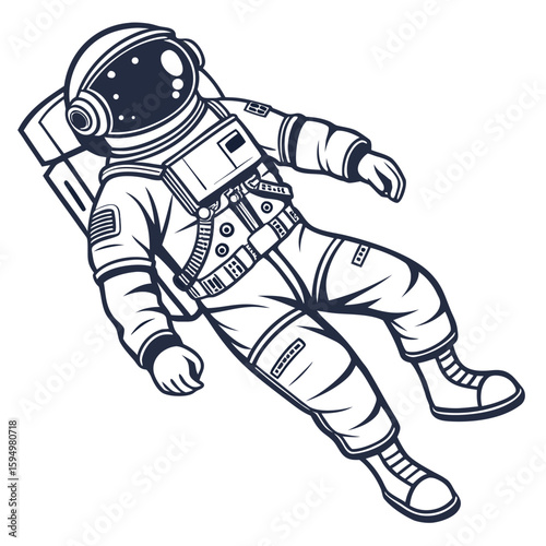 Lone astronaut floating in space, isolated on a clean background for cosmic exploration.