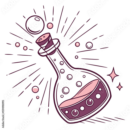 Magic potion bottle with bubbly liquid, isolated on a clean background for fantasy or alchemy.