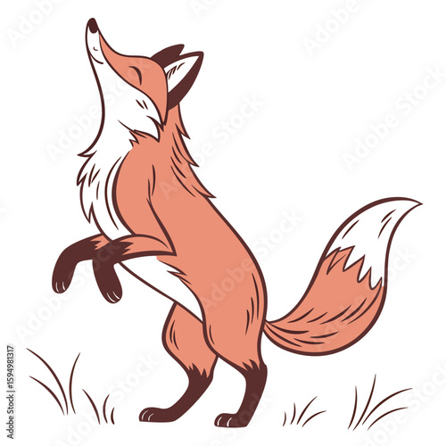 Minimalist fox in playful pose, isolated on a clean background for nature or animals.