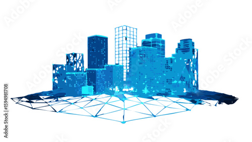 Futuristic city skyline illustration of modern architecture and urban planning in digital blue design concept