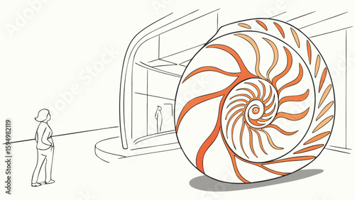 Nautilus shell art museum exhibit drawing illustration vector design for education and decoration use