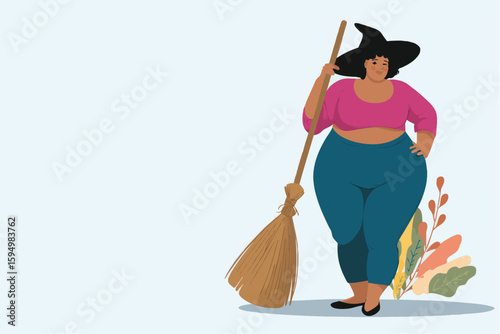 Cute fantasy cartoon style halloween witch character