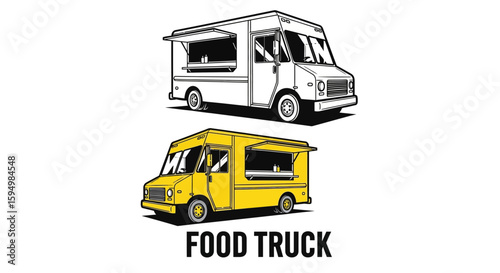 Two-toned Food Truck Illustration with Open Front Counter