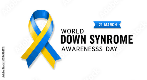 Blue and Yellow Awareness Ribbon for World Down Syndrome Day