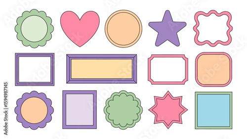 Shapes Variety for Design: A collection of varied geometric shapes, each with a distinct color and design, perfect for adding flair to any creative endeavor.