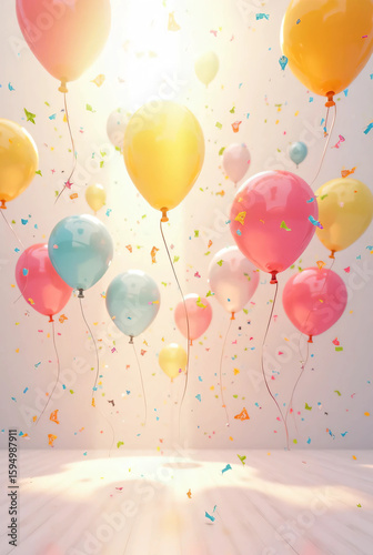 vivid colored balloons. Adorable. lighta background. Events, birthdays.