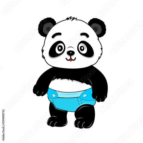 Adorable standing panda illustration with simple colors, ideal for children’s designs, mascot logos, and educational projects. Perfect for cute animal-themed microstock assets.