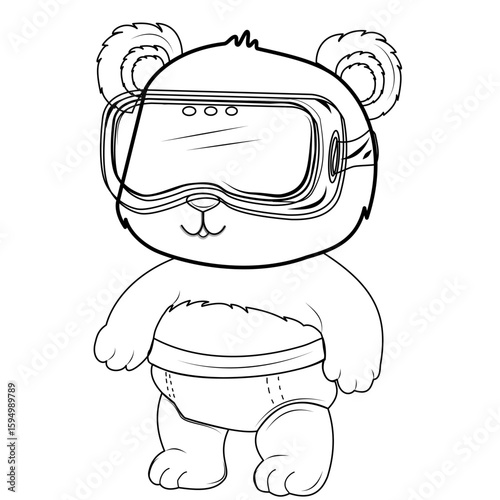 Cute panda sketch wearing VR headset, perfect for tech-themed illustrations, gaming concepts, and futuristic virtual reality designs. Ideal for microstock with high search demand.