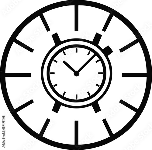 Stylized Clock Icon Minimalist Black And White Time Illustration For Schedules Project Deadlines Or Time Management Concepts In A Clean Clear Design