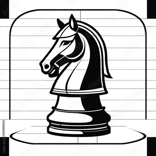 Stylized Chess Knight Illustration Bold Black And White Graphic Design Element For Strategy Games And Abstract Art Projects