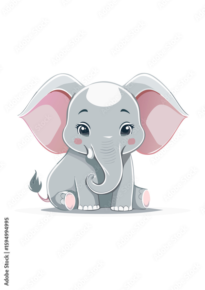 Fototapeta premium Flat Vector Illustration of a Cute Cartoon Elephant